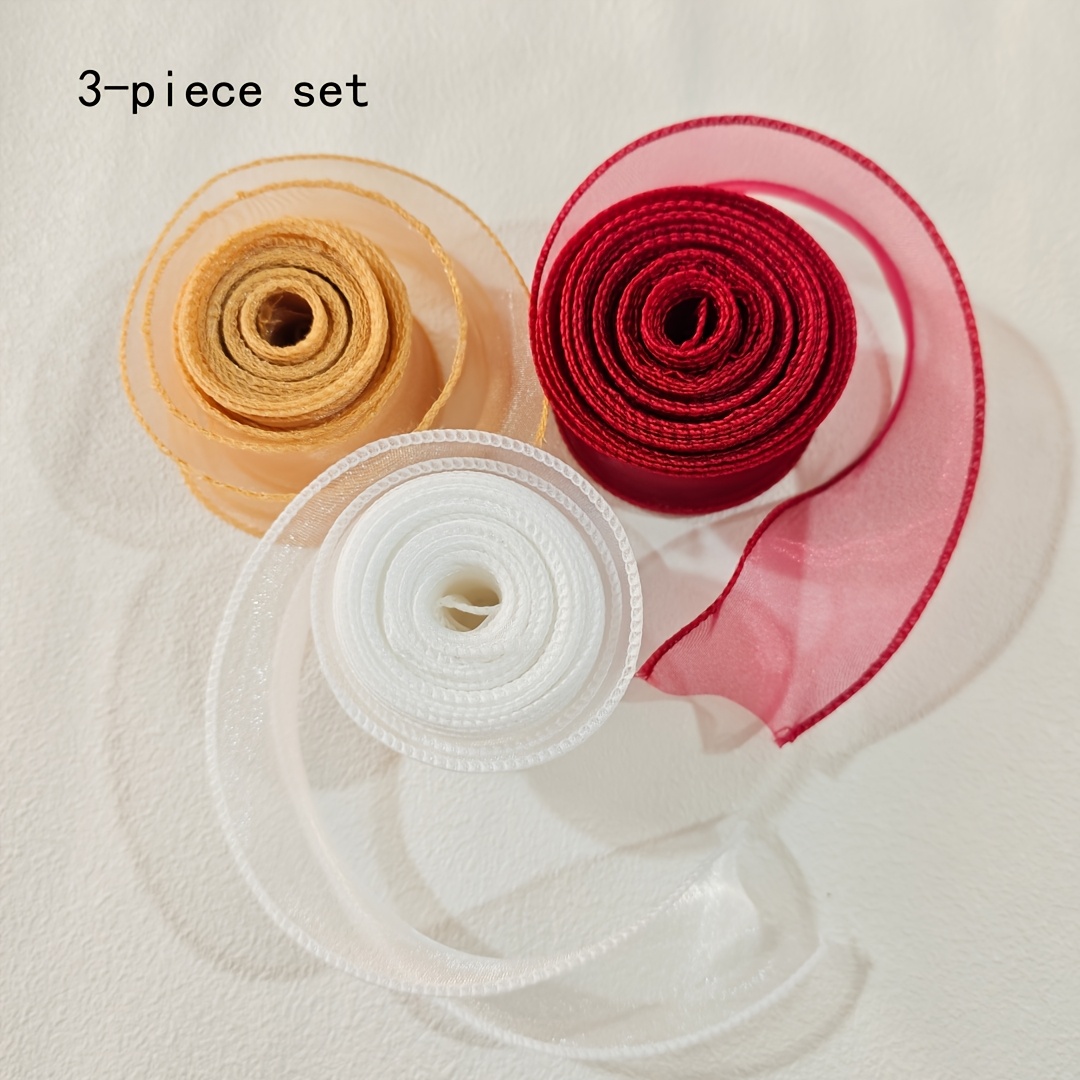 TEMU 3 Rolls 10yard Solid Color Organza Ribbon With Wavy Scalloped Edge. Great For Wedding Bouquets, Gift Wrapping, Party Decor, Floral Arrangement,
