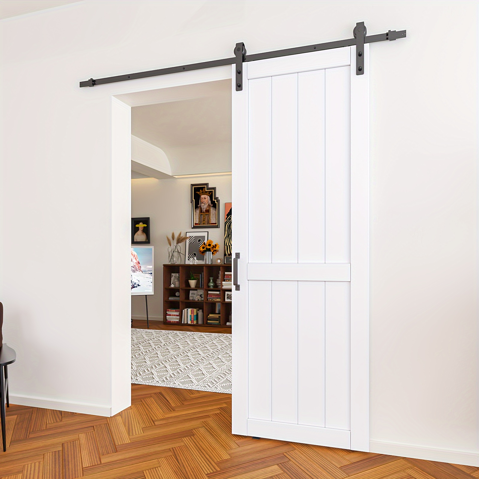 

30in X 84in Sliding Barn Door, Modern Interior Barn Door, Moisture Resistant, Resistant, Hardware Kit Included, Mdf And Diy Painting, Required, White