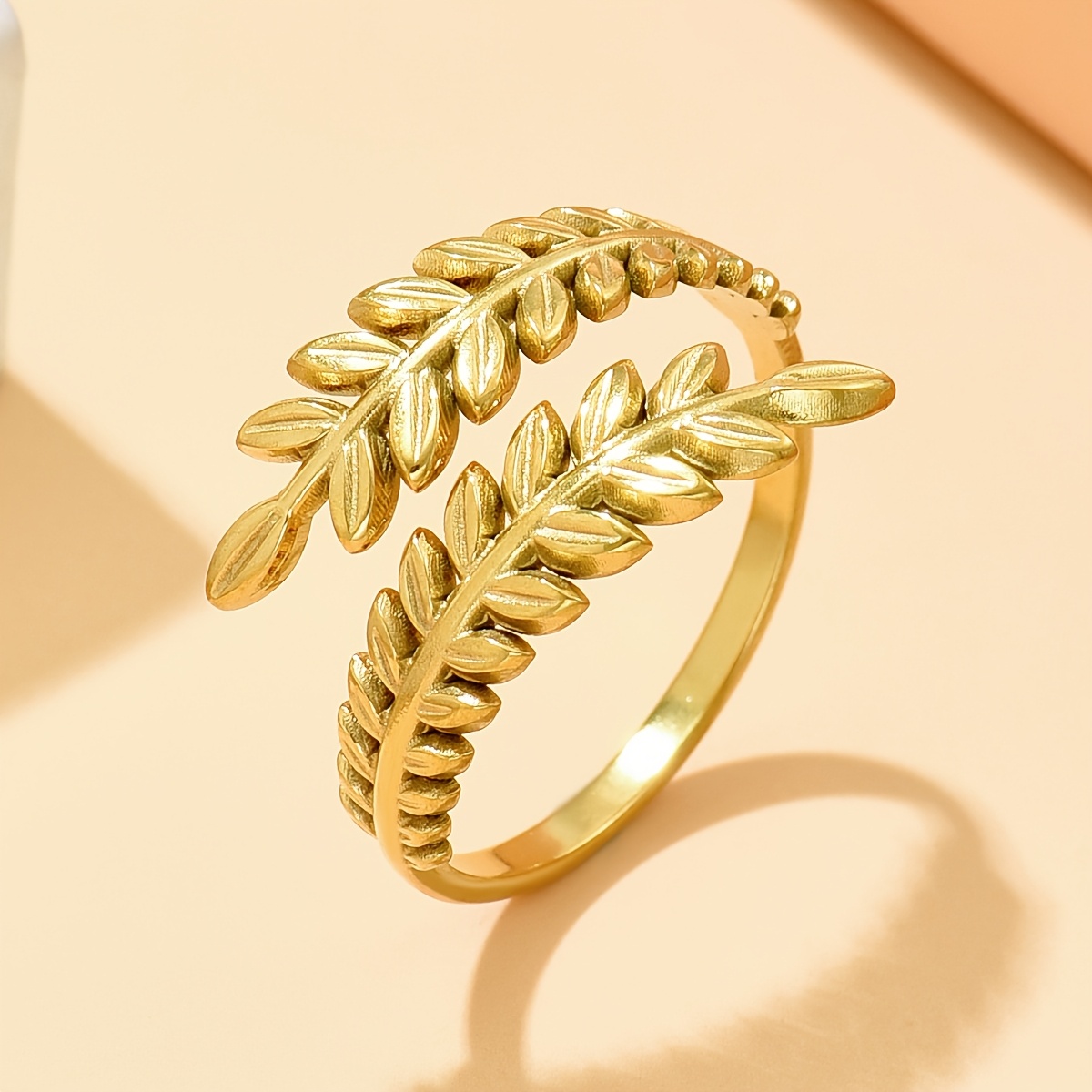 1pc Stainless Steel Temperament Women's Ring, Style Leaf Opening Ring, , Suitable For Parties, Vacations And Daily Wear