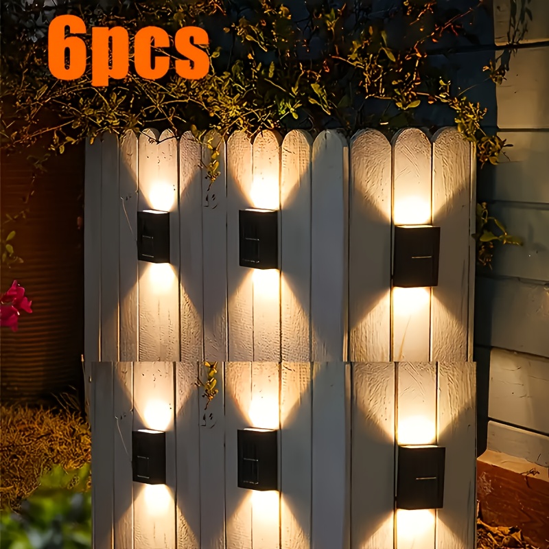 TEMU Set Of 6 Solar-powered Fence Lights With High Brightness, Featuring 2 Leds In Soft White And Warm Yellow. Automatically Turn On With Motion
