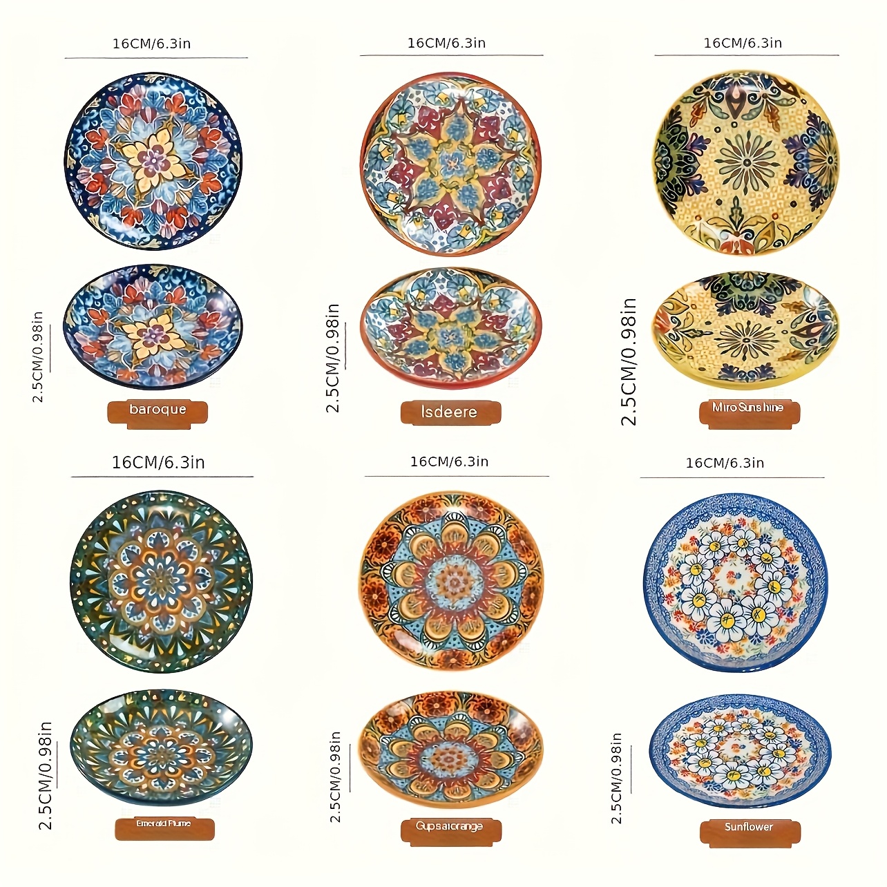 Image of Ntkow 1 Set Of 6pcs Ceramic Plate Bohemian Shallow Plate Hand-painted Underglaze Fruit Plate Cold Dish Plate Small Plate Hotel Bone Dish Sea Shipping, Home Dining