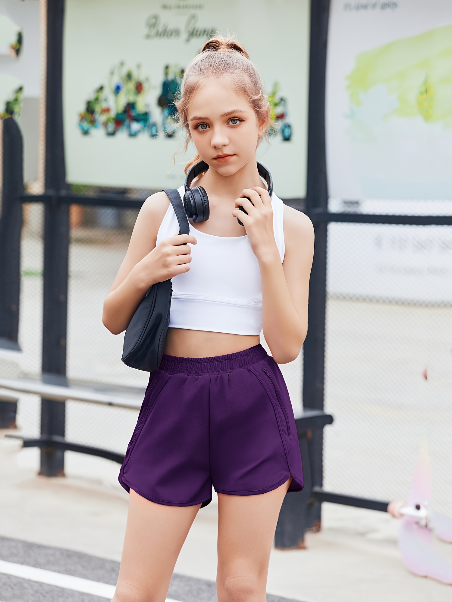 High School Tight Shorts Girls Athletic Shorts With Zipper Pockets