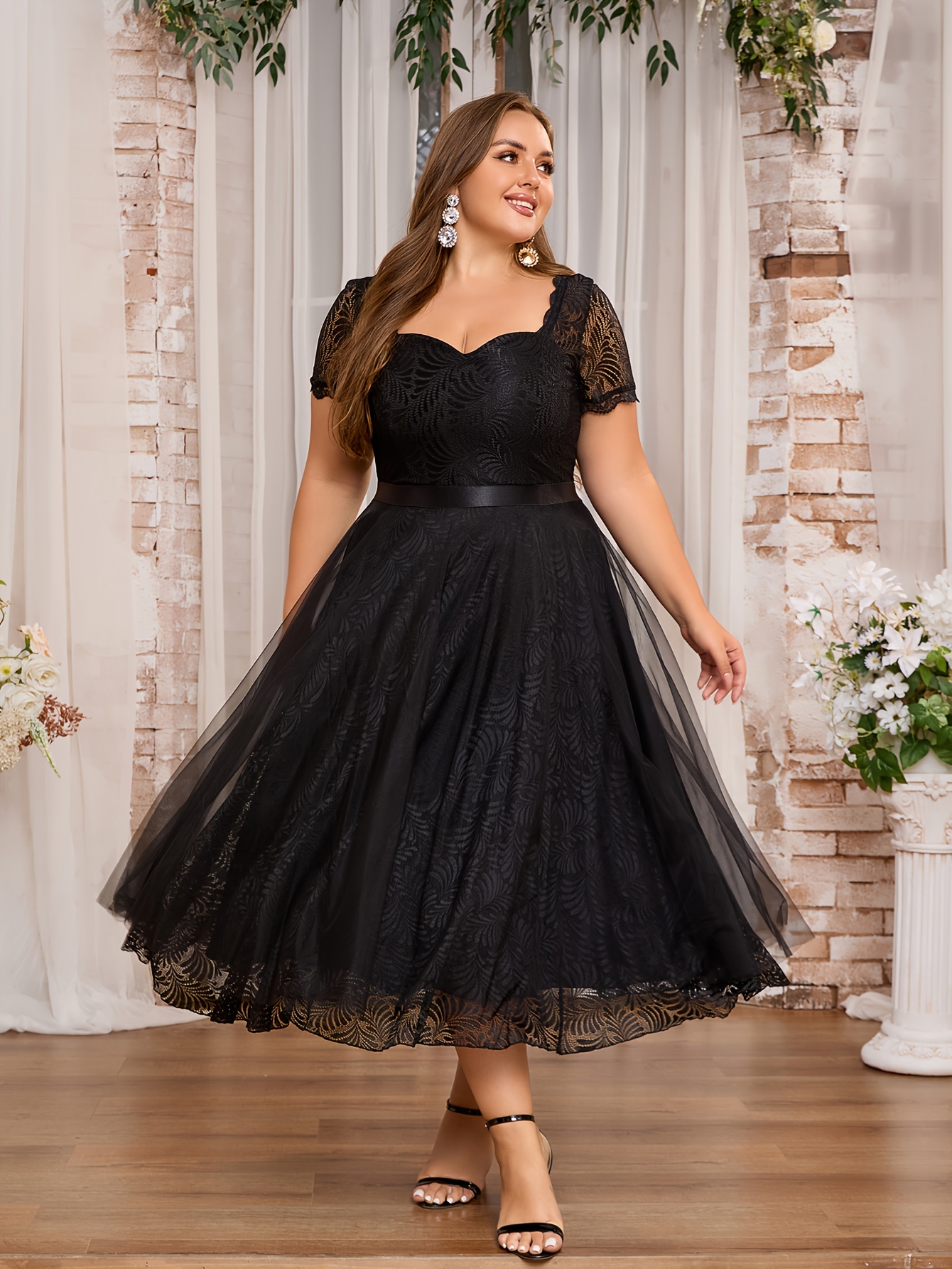 blue dress for baby girl Plus Size Elegant Lace Bodice Cap Sleeve Bridesmaid Dress main image 1