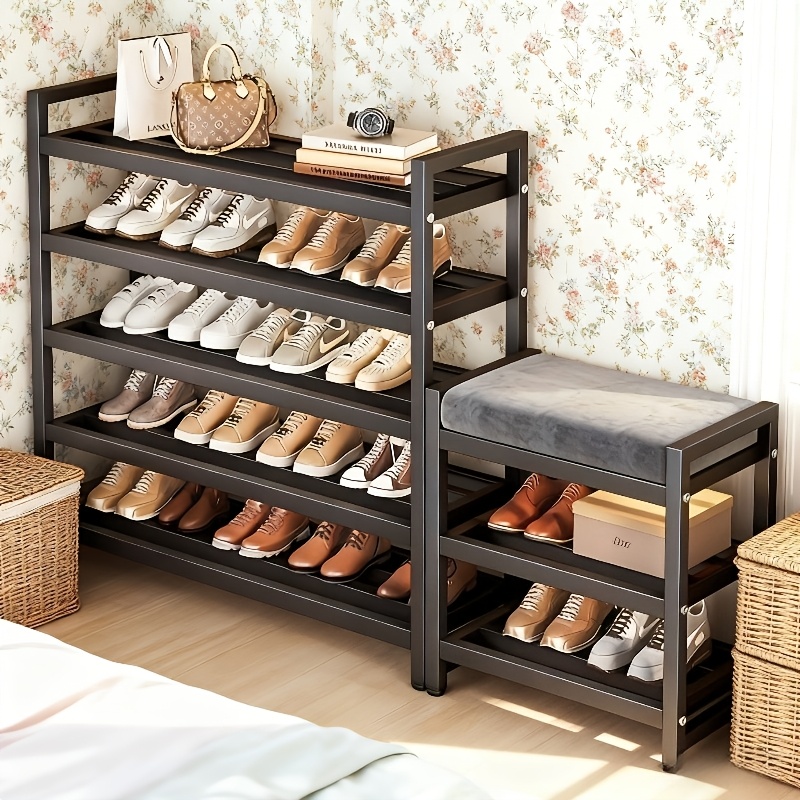 3-Tier Shoe Bench and Storage Bench - Multi-Size Options, Multi-Functional Entryway Organizer with Soft Cushioned Seat, Metal Frame, Shoe Rack, Suitable for Home, Hallway, And Doorway Use, Shoe Storage Organizer, Artistic Decorative Style