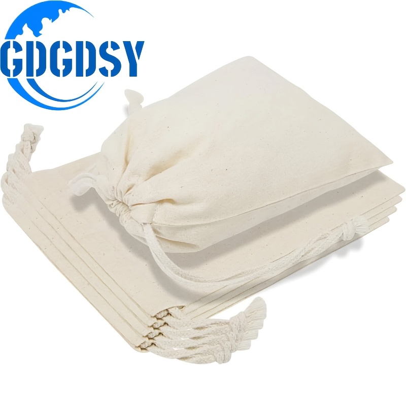 Image of 12-pack Minimalist Solid Color Canvas Drawstring Bags - Fine Pouches For Wedding Accessories Storage & Christmas Party | | Versatile Storage Accessories