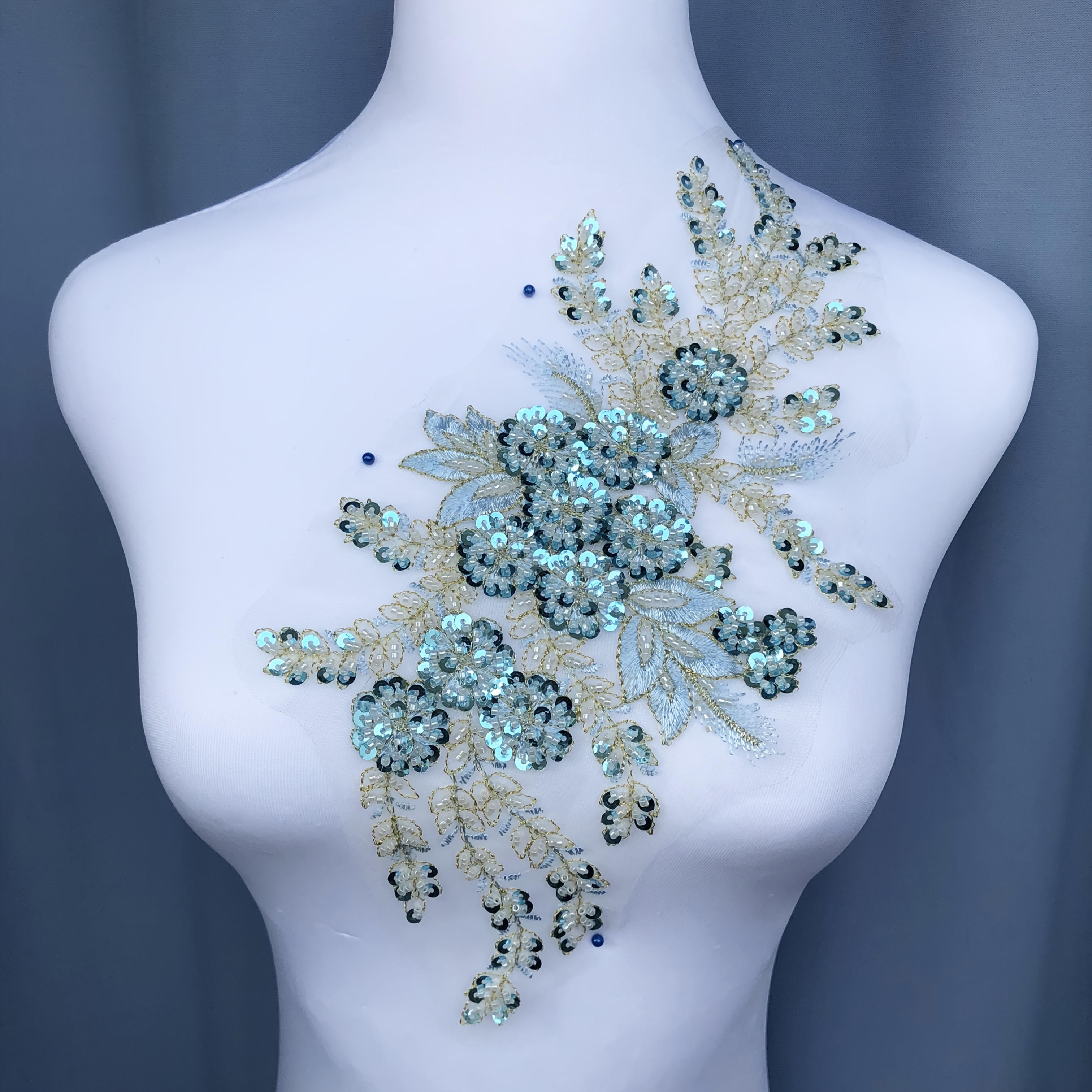 TEMU Light Blue Embroidered Sequined Flowers