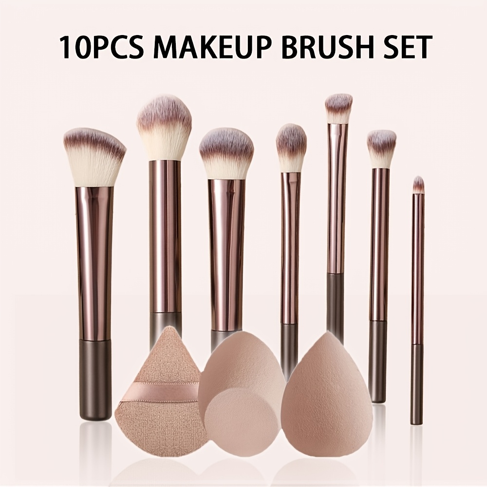 Image of 7pcs Professional Makeup Brushes With 3pcs Makeup Sponge, Soft Synthetic Bristles, , Blush, Eyeshadow, Concealer Make Up Brush Kit For Beginners