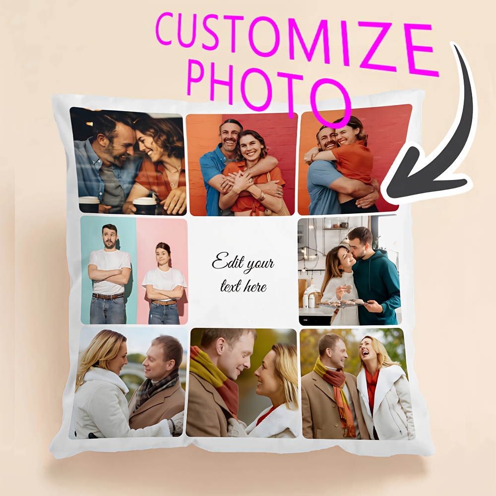 

1pc Custom Photo Cushion Cover, Personalized Romantic Square Pillowcase With Zipper Closure, Machine Washable, Woven Polyester, Perfect Gift For Family, Friends, - Home Decor For Room Types