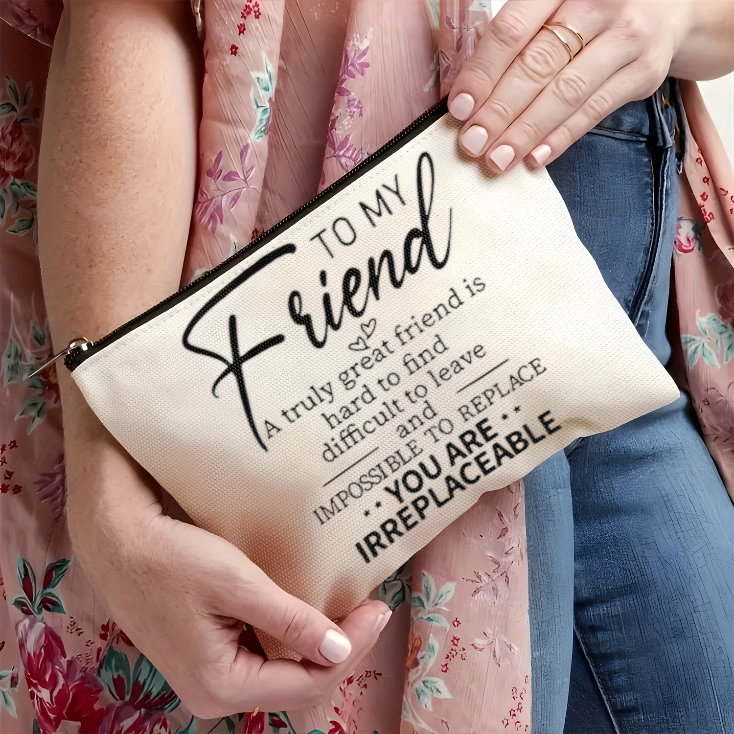 TEMU A Women's Cosmetic Featuring An Inspirational Quote, An Unscented Travel Makeup Organizer, A Zippered Toiletry , Perfect As A Gift For