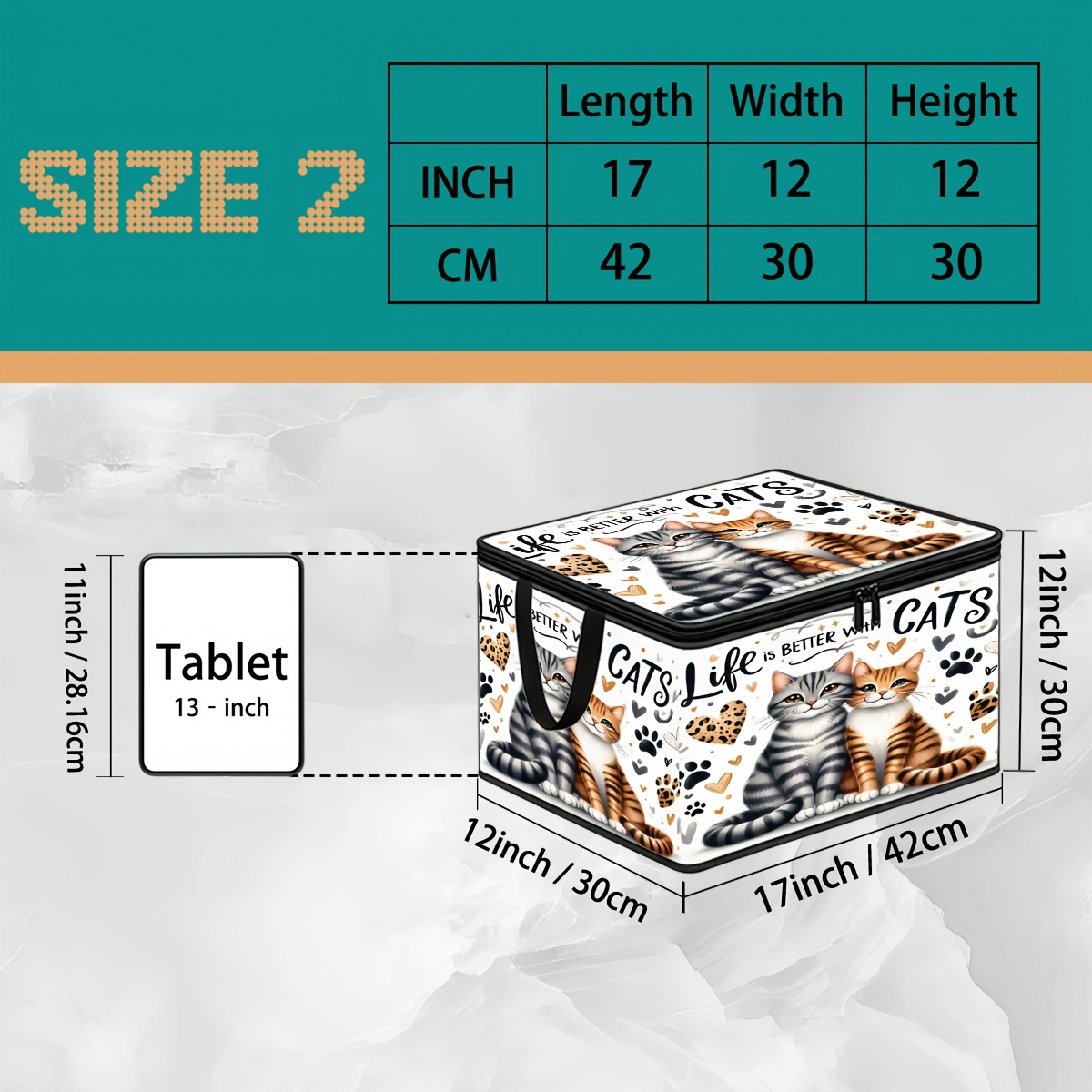 TEMU 1pc 2 Cats , Heart-shaped Paw Print And Cat-themed English Slogan Cartoon Pattern Printed Storage Box, Made Of Non-woven Fabric, Foldable,