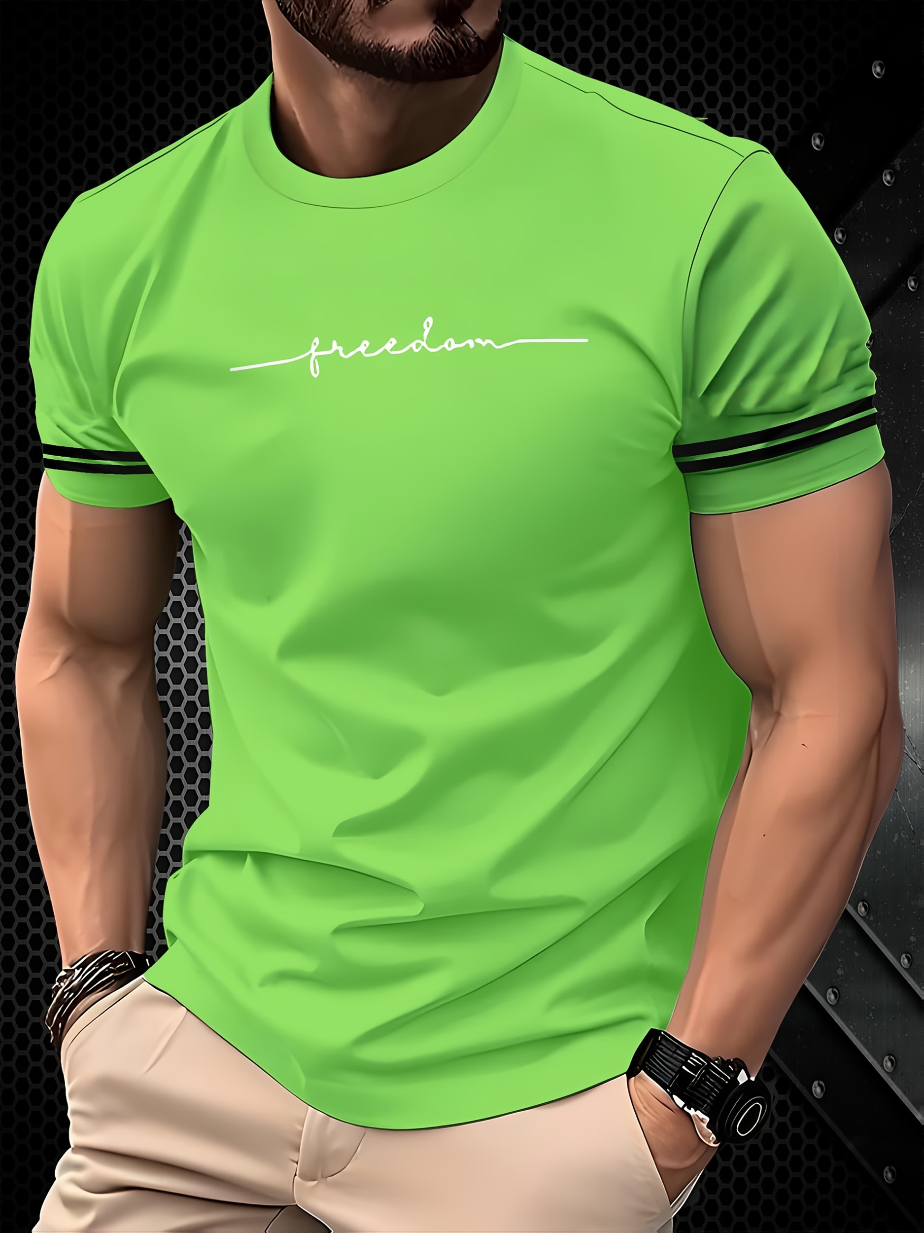 Men's 3D Printed Freedom Script Casual T-Shirt - Summer Short Sleeve Round Neck Tee, Breathable Regular Fit, Machine Washable for Outdoor & Casual Attire