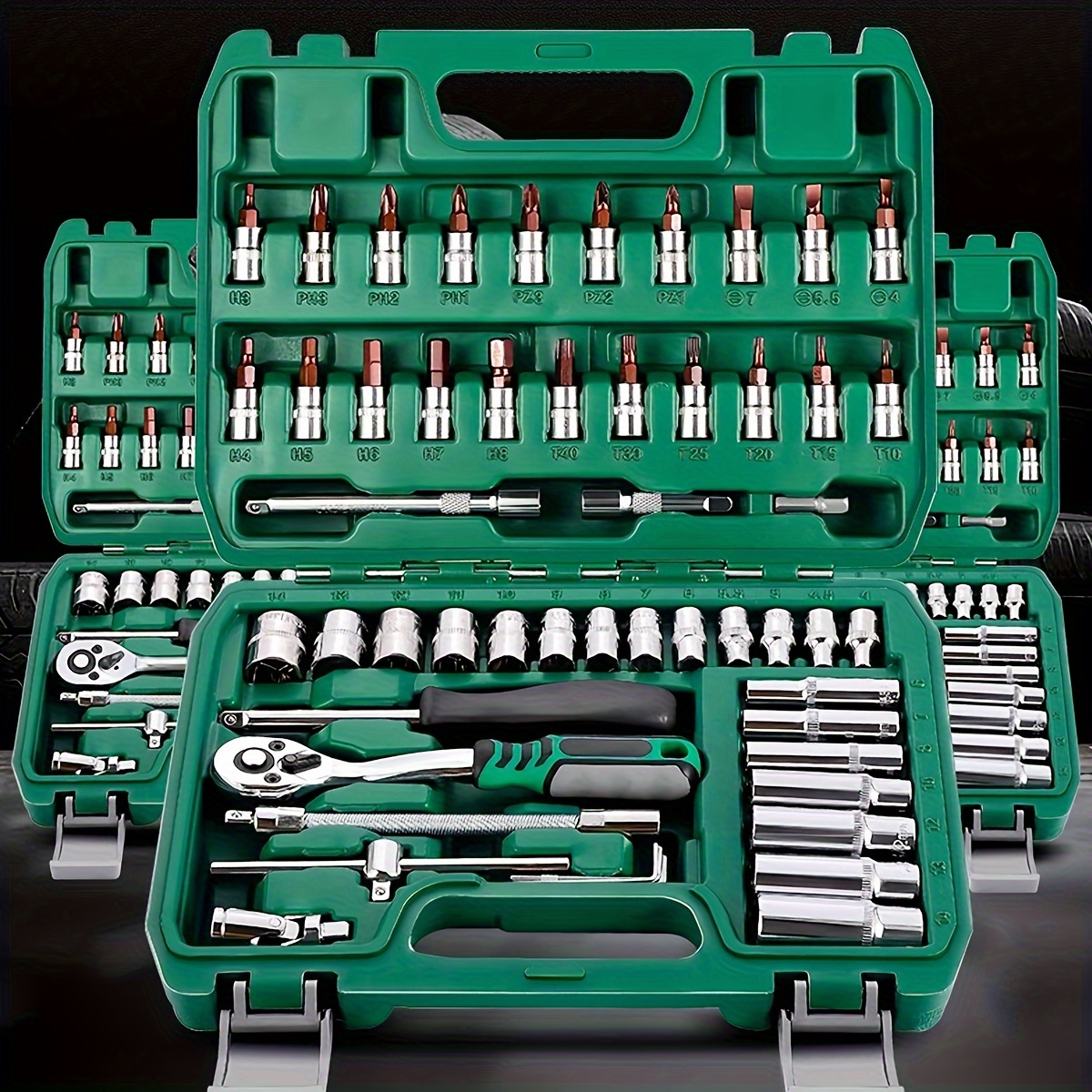 

53/151pcs Socket Wrench Set, 1/4"-3/8"-1/2" Ratcheting Wrench Set, Sae And Metric Hex Bit Socket Set, 24/72 Tooth Ratchet Wrench Set With S2 & Sockets, Set For Automotive Repair And Home Use