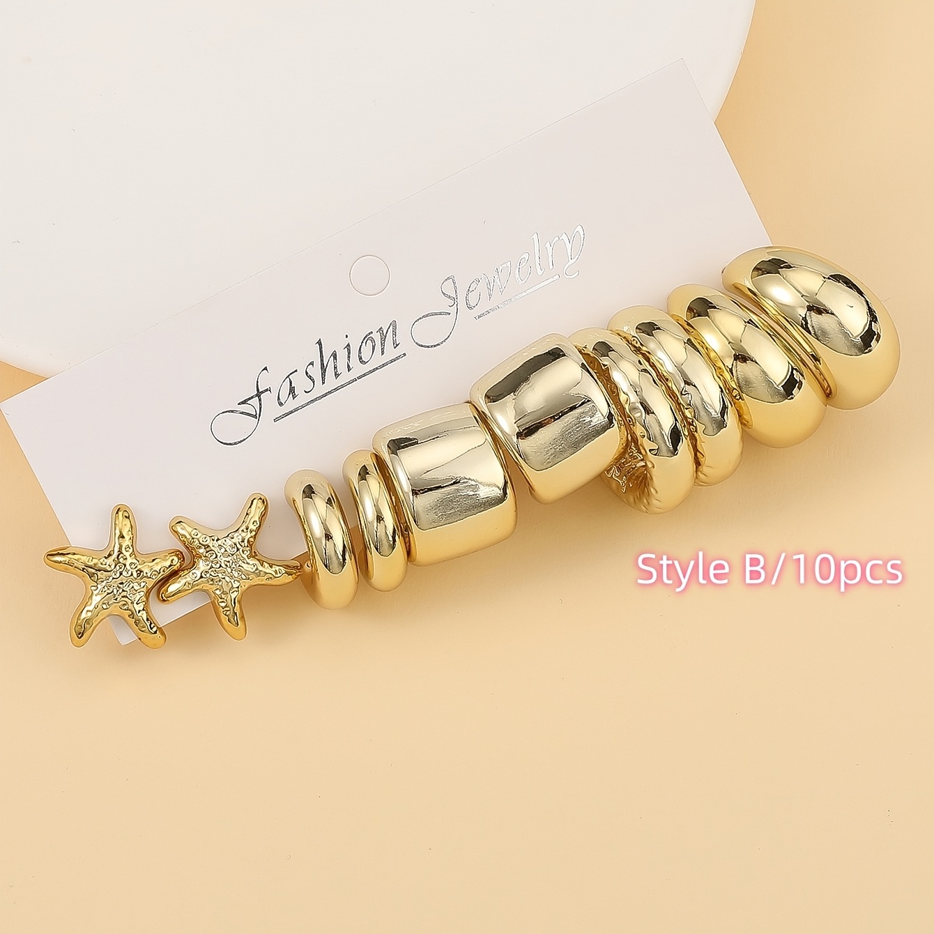 Fashion Starfish, Shell, and Pentagram Golden Earrings Set