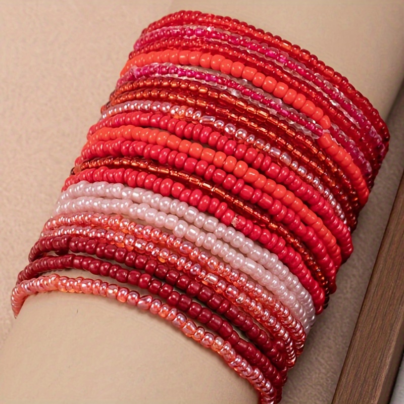 20pc Boho Gradient Beaded Stretch Bracelets Set, Mixed Elastic
