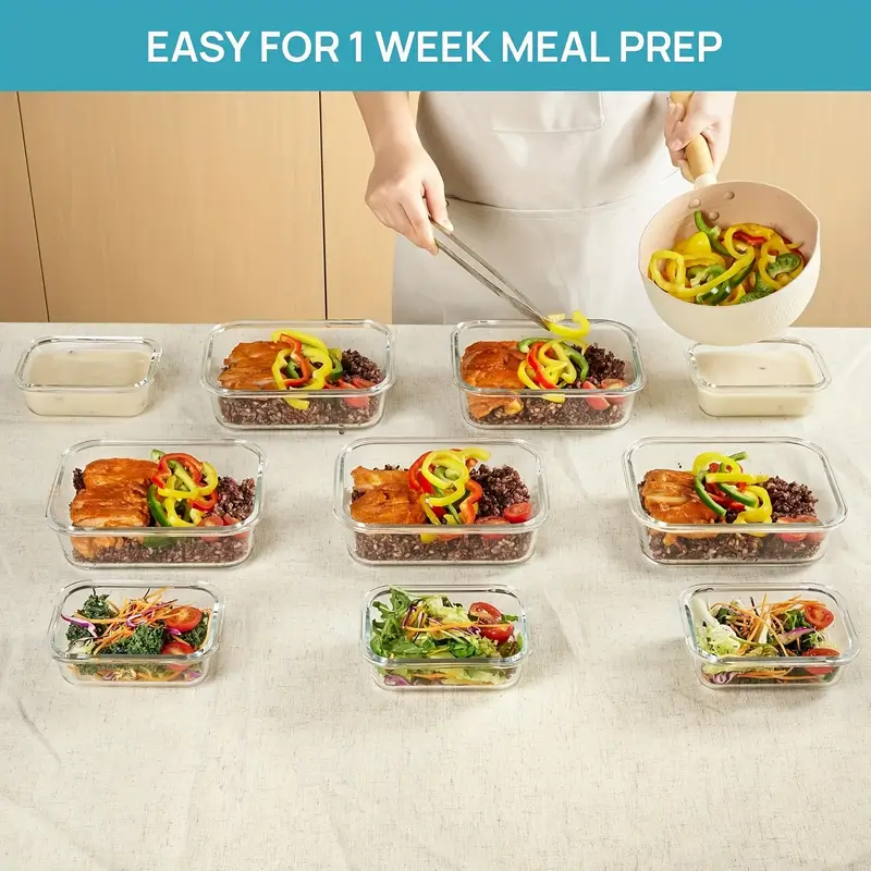 10 glass food storage containers pre meal preparation sealed bento boxes leak proof lock lids microwave ovens lunch boxes ovens refrigerators and dishwashers bpa free containing five cleaning sponges Product details 3