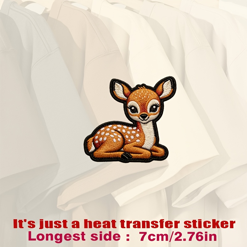 TEMU Cute Deer Patch With , Orange And White Spots, Black Outline, And Soft Textured, Heat Transfer Stickers Are Suitable For Flat Fabrics Such ,