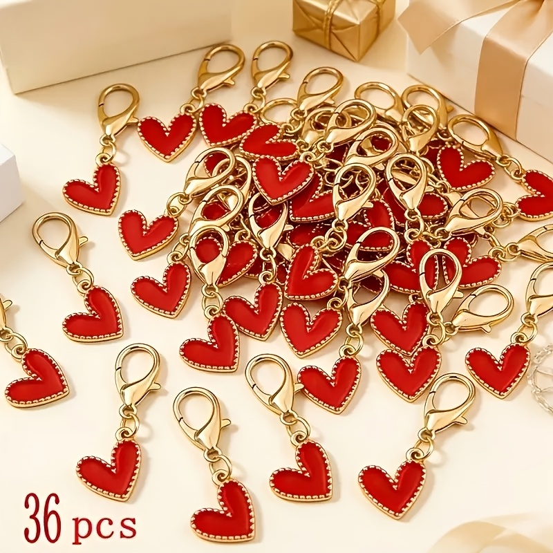 TEMU 36pcs Red, Pink, And White Heart-shaped Keychain Set With Heart Pendant Charms, Cute Ladies' Bag Additions, Fashionable Additions, Elegant And