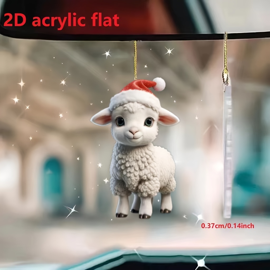 

1pc Acrylic Christmas Lamb Hanging Ornament, Cute Sheep Car Rearview Mirror Charm, Backpack Keychain Decoration, Festive Party Decor Supplies