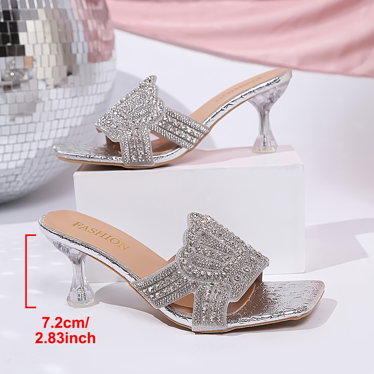 TEMU Summer Solid Color Fashionable Commuting Nightclub Style Sexy Party Dress. Elegant Pu Rhinestone Women' Toe Stiletto Shoes For Weddings, Outdoor