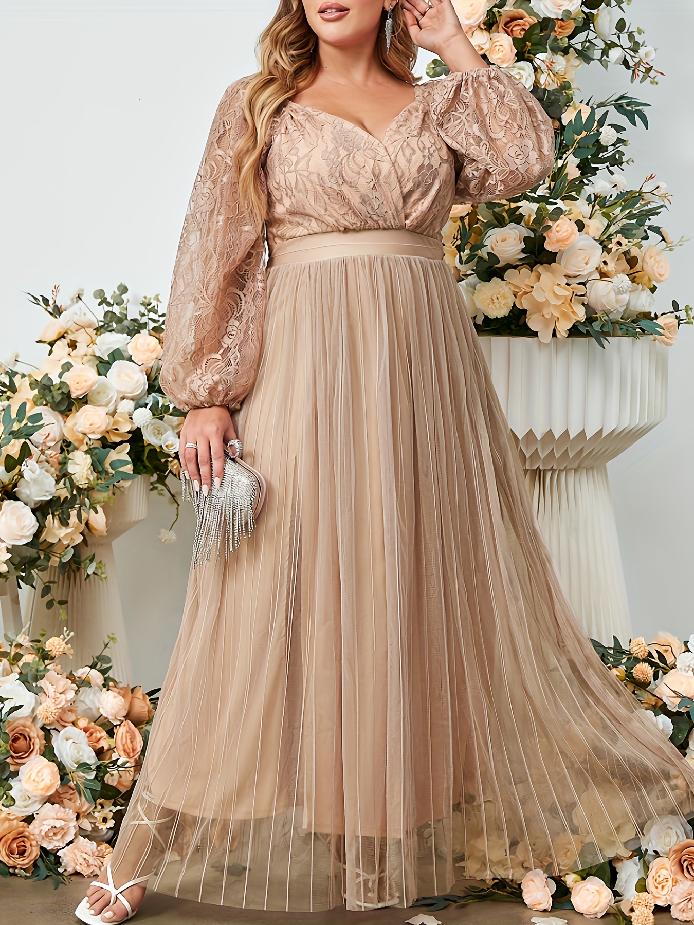 elegant plus size lace dress for women chic long sleeve with