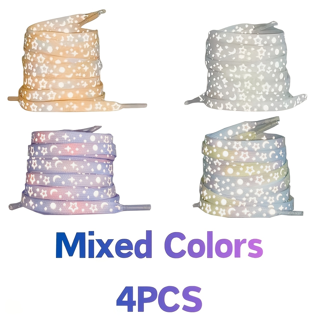 TEMU Lacets plats lumineux à motif étoilé, dégradé de couleur aléatoire, 120 cm, en phosphorescent, lacets de rechange pour baskets et chaussures en