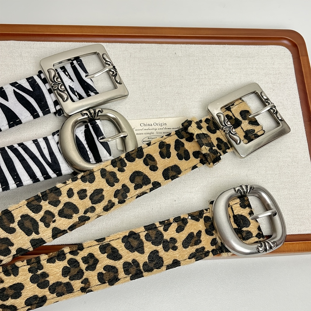 Women's Leopard Print Adjustable Belt with Metallic Buckle