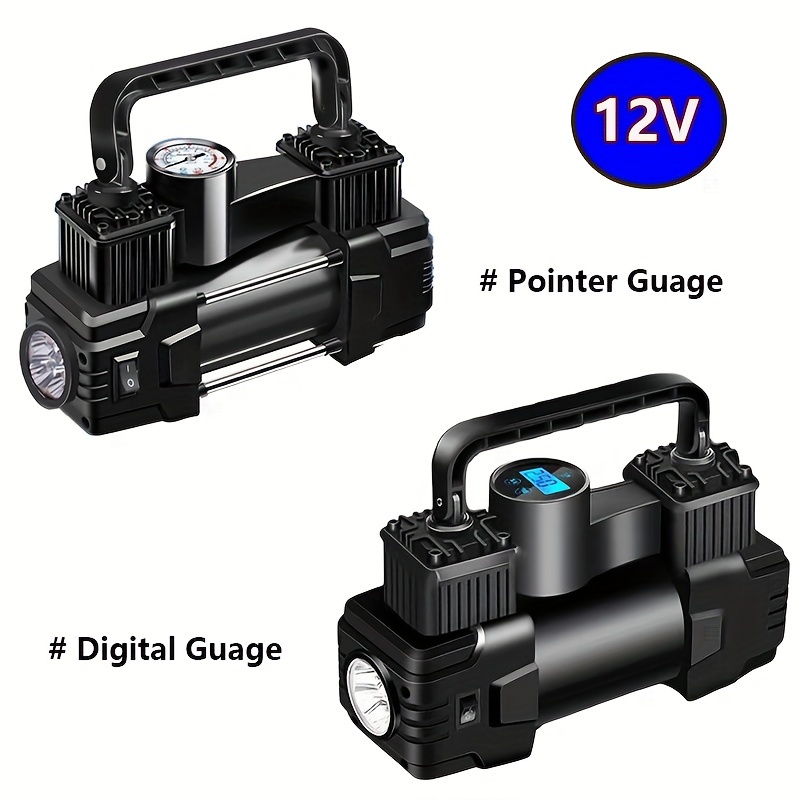 

Portable Inflator Pump For Car Tires, 12v 150 Psi High Pressure, Dual Cylinders 2x Inflatable, Tire Pressure Gauge With Pointer/digital Display For Suv/bike/ball Car