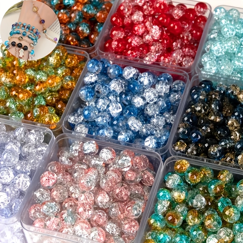 TEMU 500pcs8mm Crackle- Beads In A Mixed- Set, Ideal For Diy Bracelets, Necklaces, Earrings, And Other Jewelry Accessories