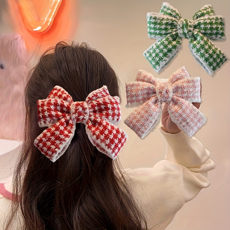 

1pc Elegant Bohemian Knitted Yarn Bow Hair Clip, Tail Pony Half-up Hairstyle Accessory, Print Bow-shaped Spring Clamp For Women