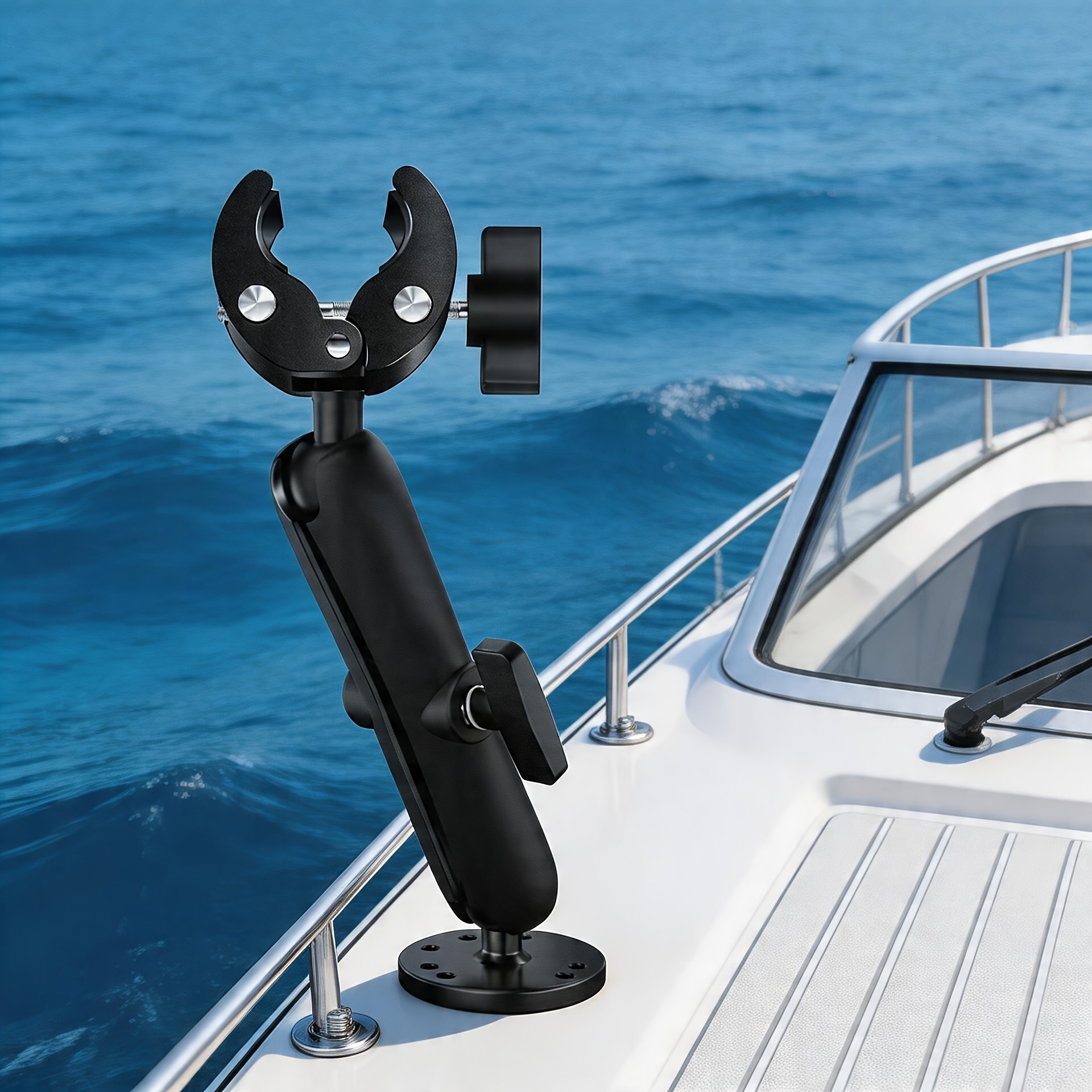 TEMU Tête à boule à mâchoire de 1 pouce, stabilisateur de moteur de traineau fixe en alliage d'aluminium réglable, support marin pour bateau de