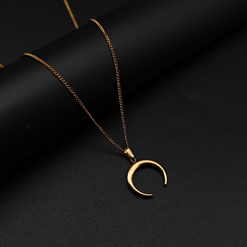 1 Stainless Steel Minimalist Moon Pendant Necklace, Unisex, Versatile For Everyday Wear, Autumn And Winter Sweater Chain Necklace Jewelry
