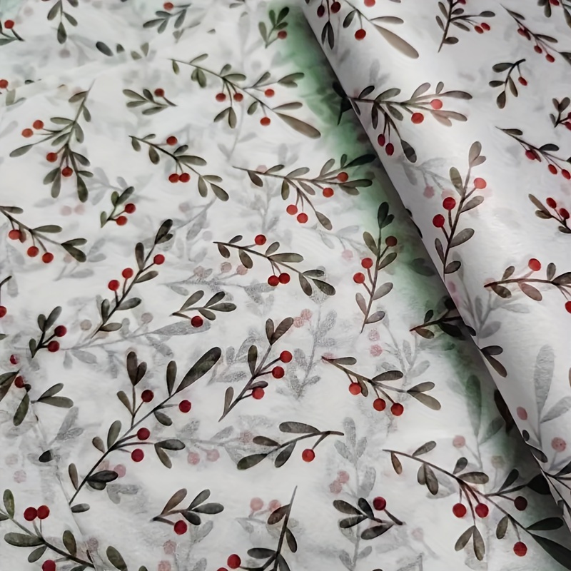 

Elegant Holly & Berry Pattern Wrapping Paper - Festive Christmas Gift Wrap, Bouquet Supplies, Wedding & Party Decorations, Red Berries & Green On Cream Background, Holiday Gifting, Christmas Flowers