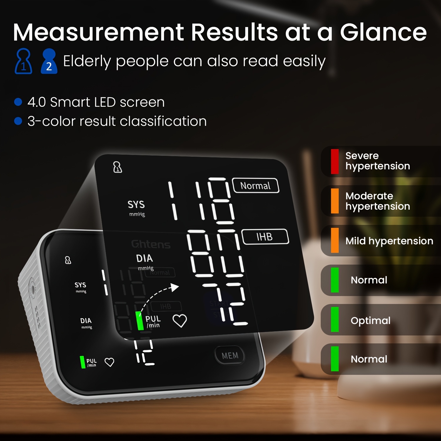 Accurate Digital Arm Blood Pressure Monitors with Large Cuff for Home Use, Irregular Heartbeat Diagnosis, Pulse Rate Meter, Cuff 22-40cm, 2X120 Memory, LCD Display; Used with Both Plug-in And Battery Power (batteries Not Included)
