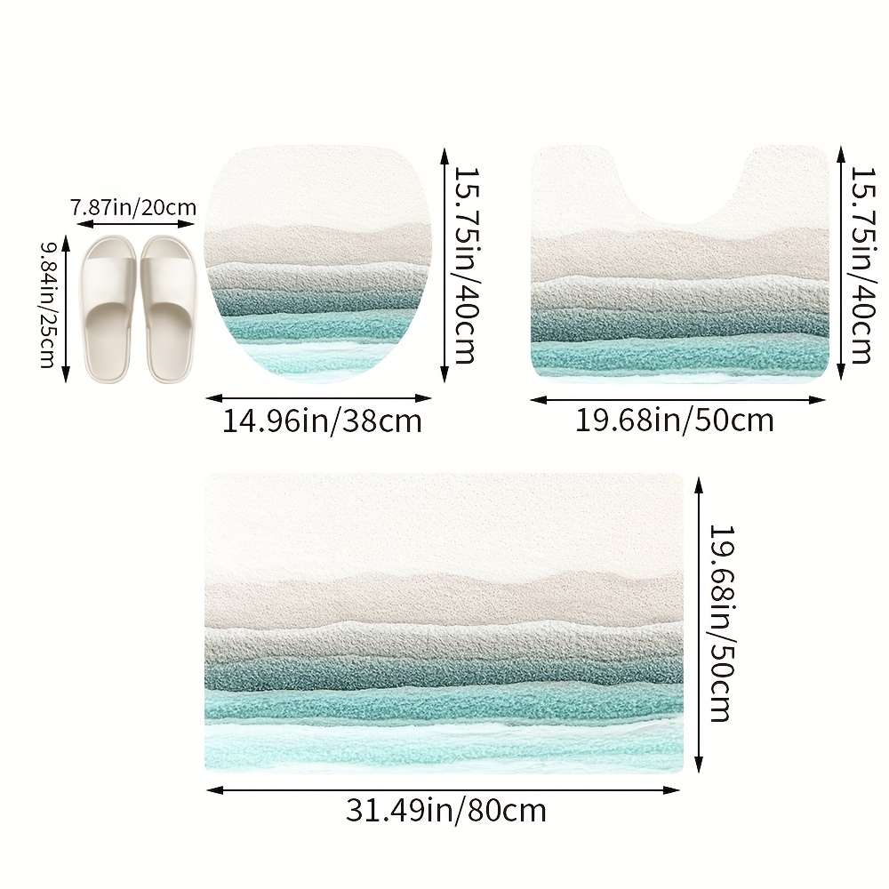 TEMU 3pcs Bathroom Mat, Beautiful Beach Pattern, Non-slip - Soft - Machine Washable, Flannel Mat, Door Mat, Kitchen Mat, Bedroom Mat, Shower Mat,