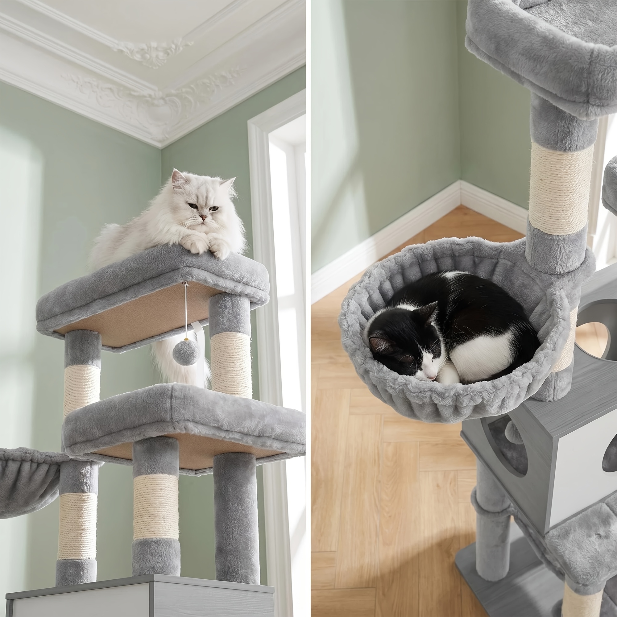 TEMU A Luxurious Cat Tree, Featuring 8 Scratching Posts, 2 Comfortable Viewing Platforms, A Cat Basket, And A Hammock, Providing A Soothing And Cozy