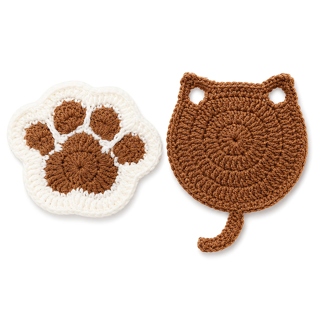 TEMU A Set Of Hand-crocheted Cat-themed Coasters, Creatively Woven Adorable Cat Coasters, A Gift For Cat Lovers, Cute Coffee Coasters, Home Decor