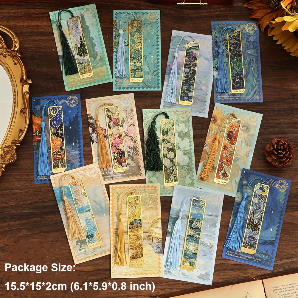 TEMU 12 Pack Flower Metal Bookmarks With Tassel Golden Hollow Bookmark Van Painting Book Marks For Book Lovers Writers Readers Students Teachers
