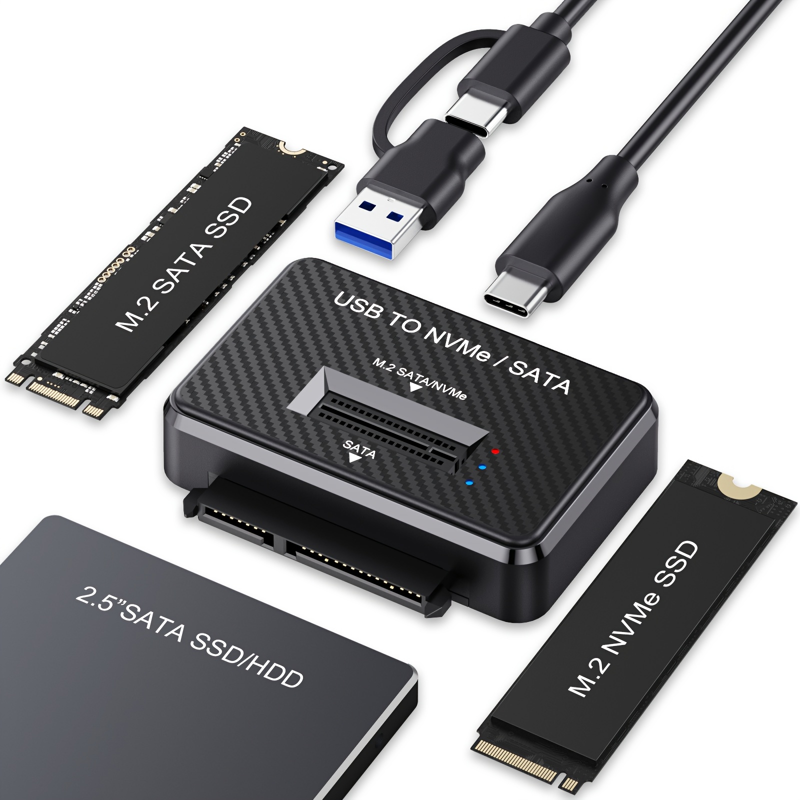 Station d'accueil portable pour NVMe vers USB 3.2 à 10 Gbps, conçue pour les SSD M.2. Cette boîtier externe prend en charge les SSD NVMe PCIe et SATA M.2, prenant en charge les tailles 2280, 2260, 2242 et 2230 – Image 10