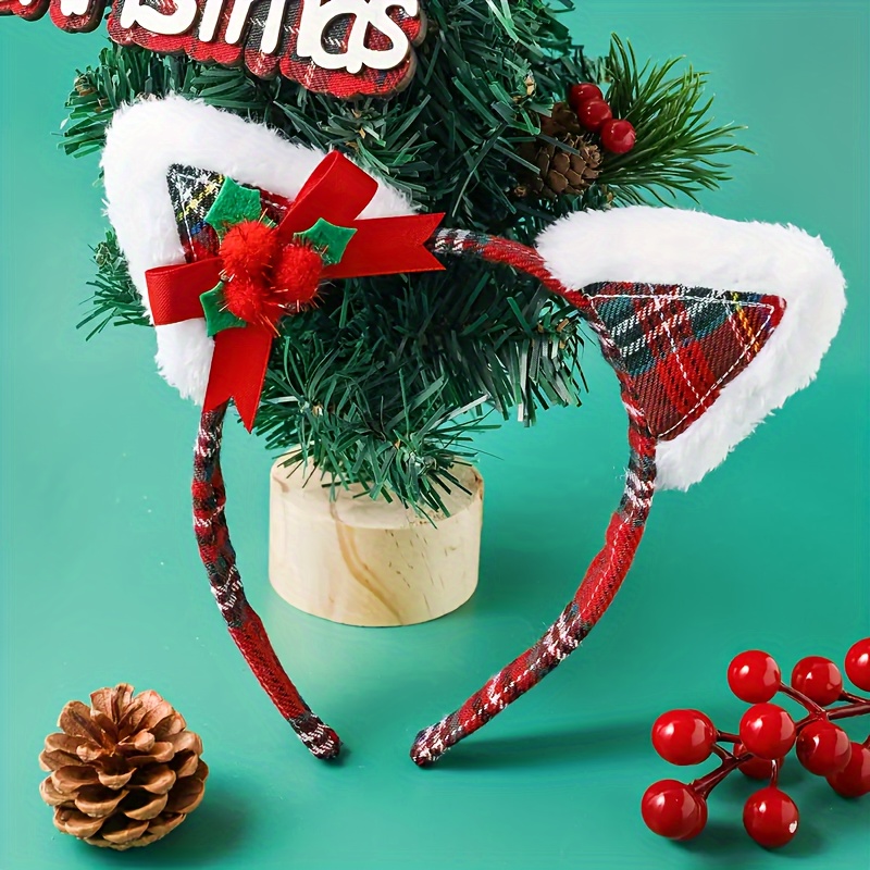 

1pc Christmas Cat For Women - Red Polyester & Bow And Fur