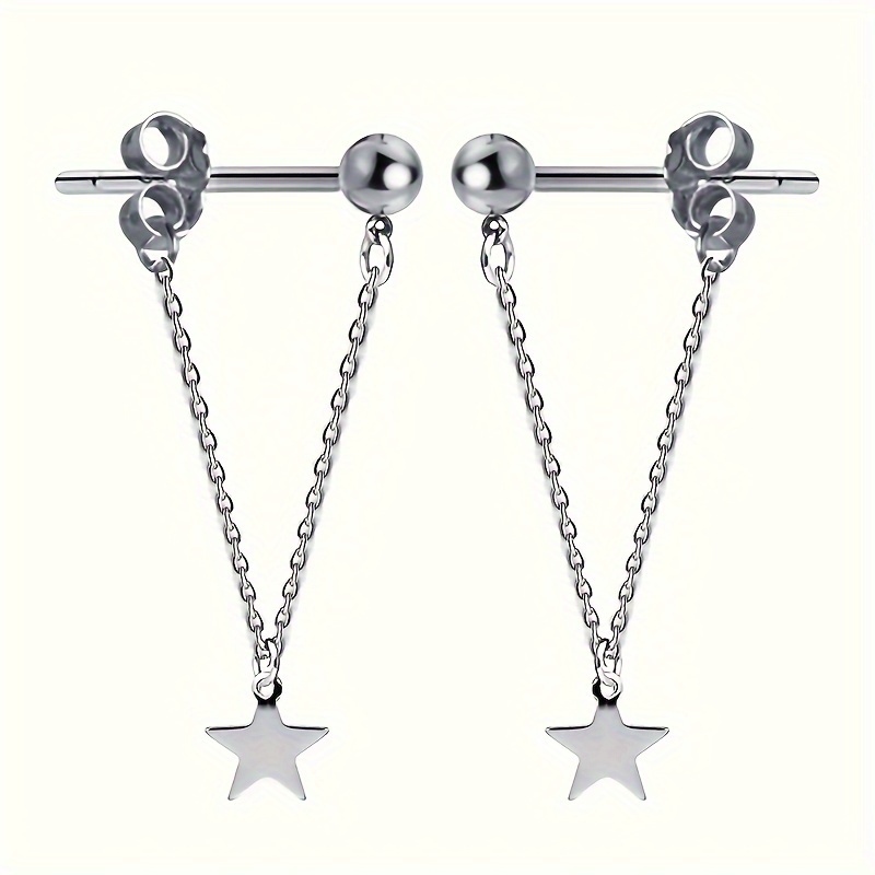 TEMU Cool Woman With Dark Style Ear Bone Stud Earrings, Stainless Steel Front And Back Hanging Earrings, Street Style Star Pendant Ear Decoration.