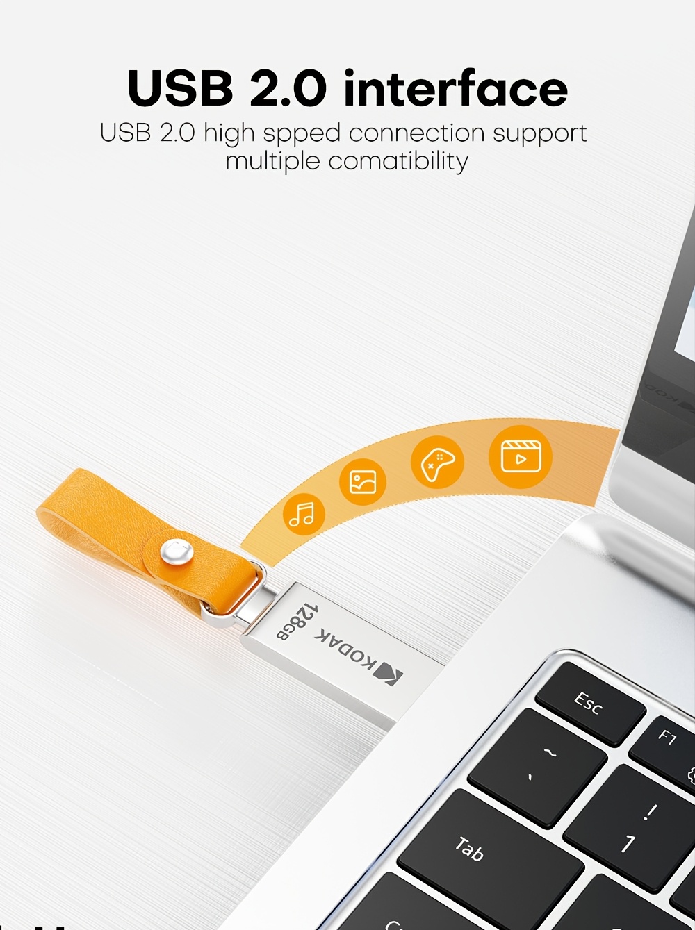 kodak k122 метална серија за носење usb флеш драјв 32gb 64gb 128gb - пренослив usb 2.0 флеш драјв со јамка за клучеви за работа патување лаптоп pc автомобил аудио, компактен метален мемориски стик за секојдневно складирање на датотеки Детали за производот 2