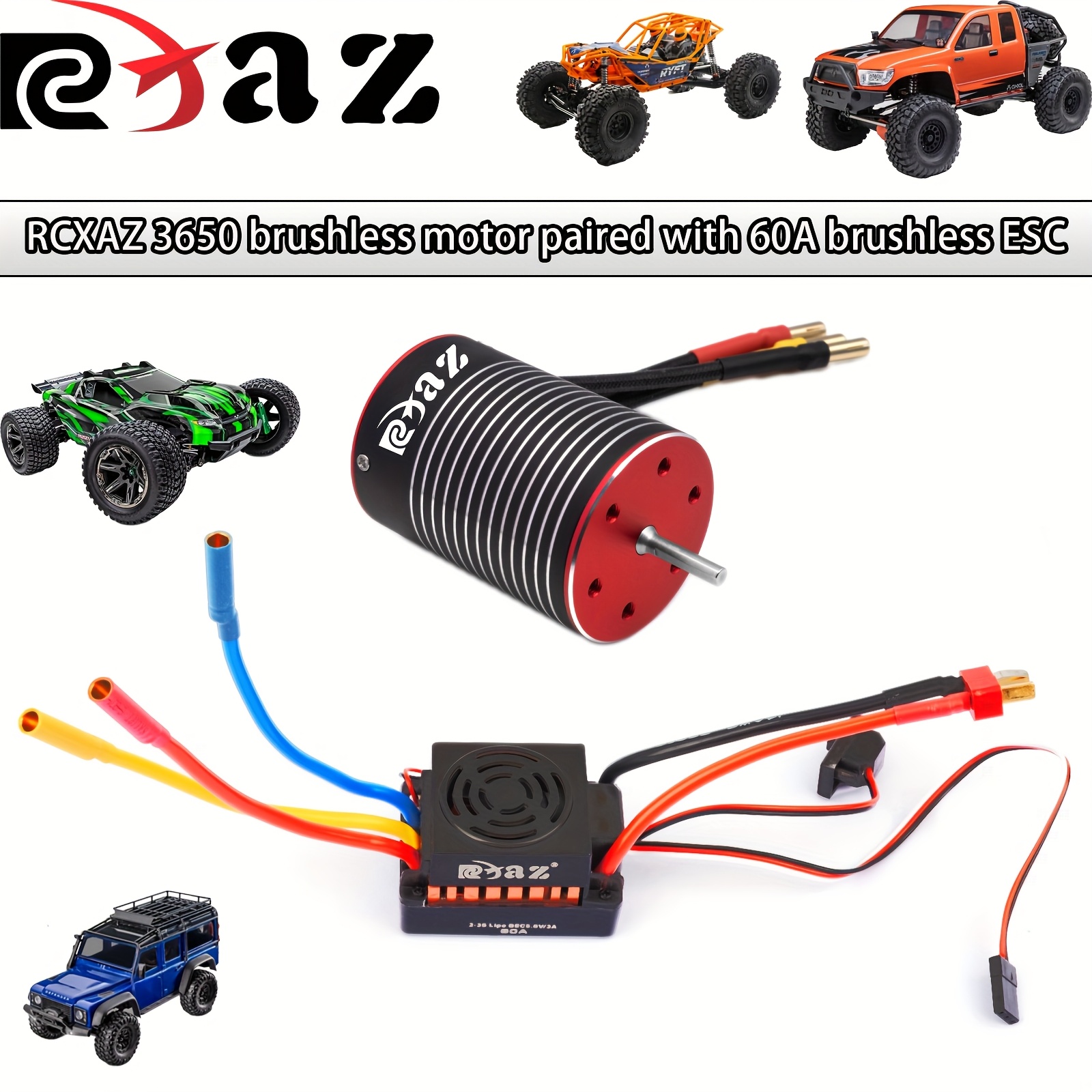 Combo moteur ESC sans balais pour RC, ESC 60 A avec kit de moteur sans balais S3650 5200 KV, moteur étanche à couple élevé pour voiture, camion et crawler RC 1/10, refroidissement