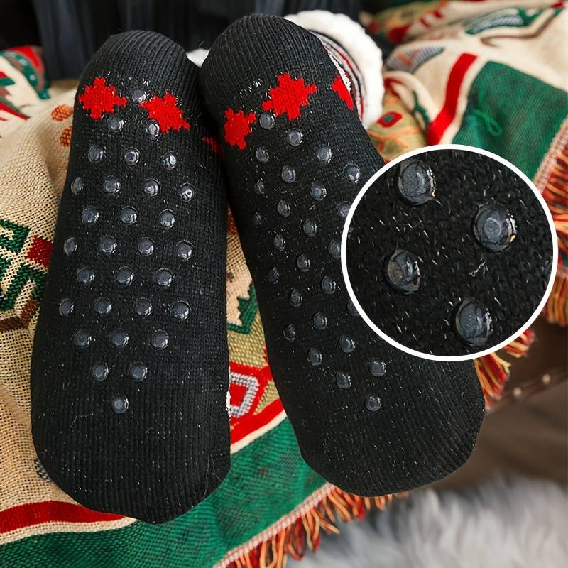 Calzini Donna Invernali Antiscivolo, 3 Paia, Morbidi E Caldi, Con Silicone Antiscivolo, Tema Natalizio
