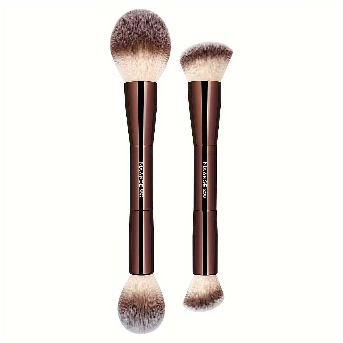 Maange 2pcs Double Head Makeup Brush, Powder Brush, Foundation Brush, Highlight Brush, Aluminum Brush Rod, Suitable For Beginners, Daily Use