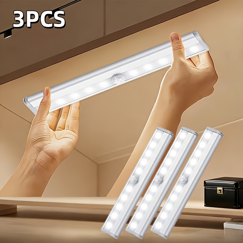 TEMU 3pcs/6pcs Wireless Under Cabinet Lights Battery- Motion Sensor Light With Magnetic Ceiling/ Mount Suitable For Kitchen, Stairs, Closets, Indoor,
