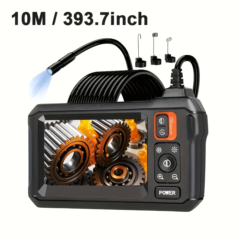 TEMU Caméra d'inspection de tuyaux HD 4,8" à lentille unique, caméra d'inspection de tuyaux 1080P, borescope flexible avec 8 LED, IP"67", batterie