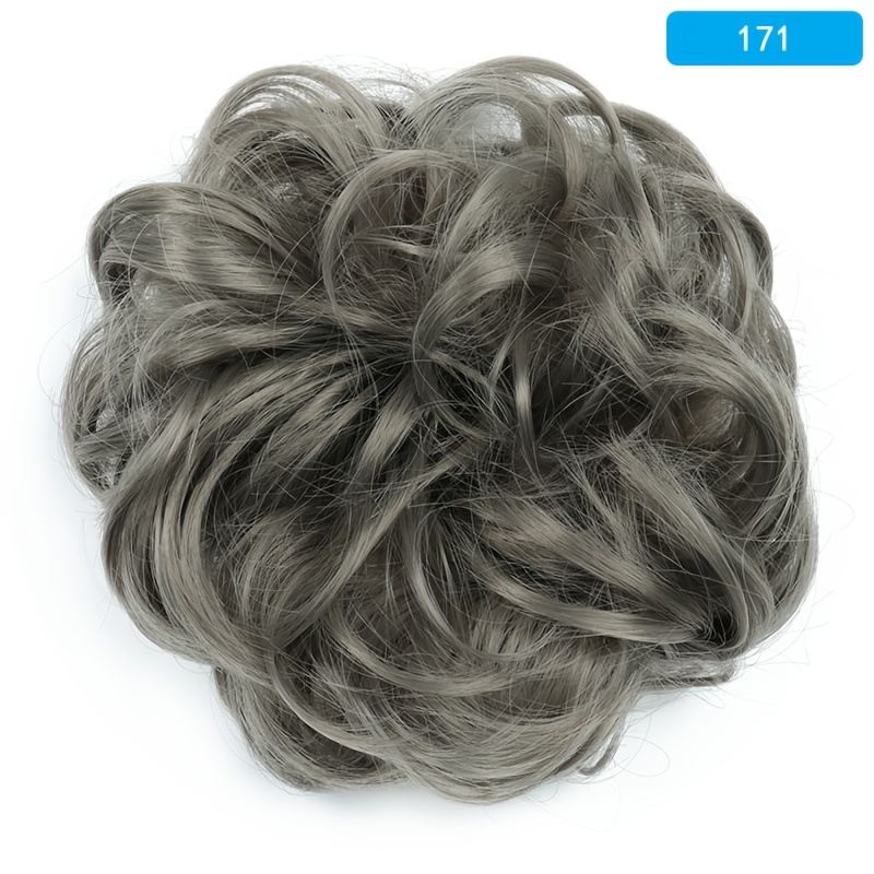TEMU Gris foncé gros désordonné de cheveux bouclé Scrunchies synthétique Chignon Ponytail Extensions de cheveux épais Updo cheveux