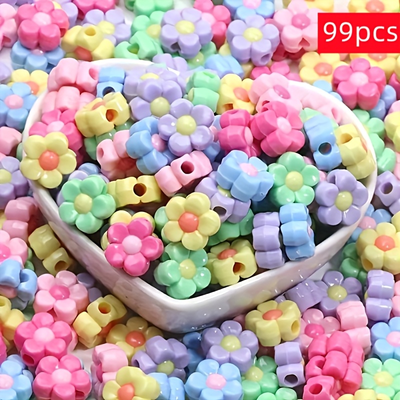 Image of 99pcs Of 12.5mm Multi-colored Acrylic Flower-shaped Beads With , Perfect For Bracelets And Necklaces, Jewelry Embellishments, And 5 Petal Flower Bracelet Components