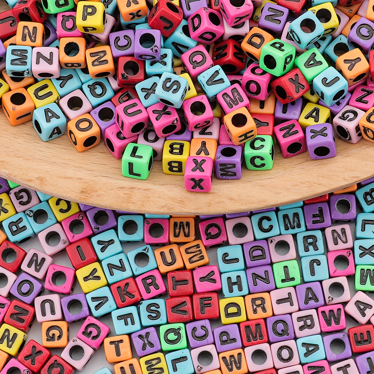 

200pcs Square Alphabet Beads With Black Lettering, Acrylic Spacer Beads For Making - Ideal For Bracelets, Necklaces & Phone Charms