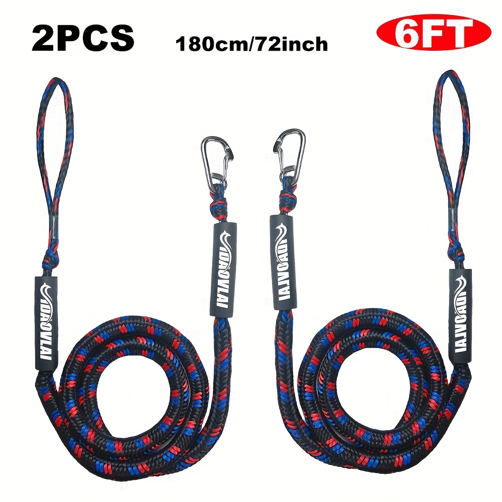 Image of Bungee Dock Line, Mooring Line, Dock Rope - Optional 4ft/6ft - Classic Mixed Colors - With Stainless Steel Hook, Pvc Coupling - Suitable For , Usable As Temporary Fastening Rope For Boats, , Pontoon